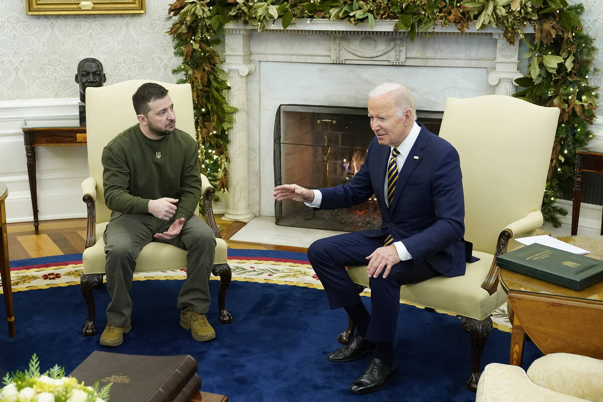 President Joe Biden meets with Ukrainian President Volodymyr Zelenskyy in the Oval Office of th ...