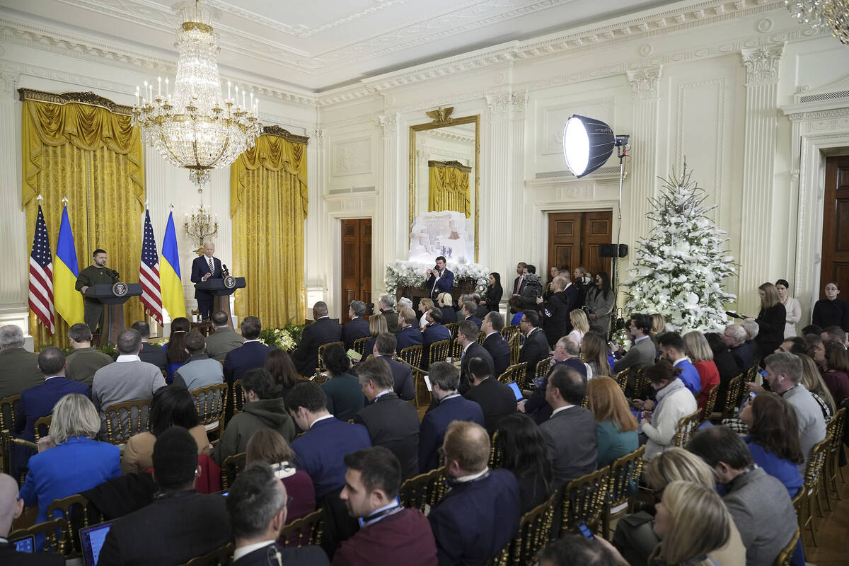 President Joe Biden and Ukrainian President Volodymyr Zelenskyy hold a news conference in the E ...