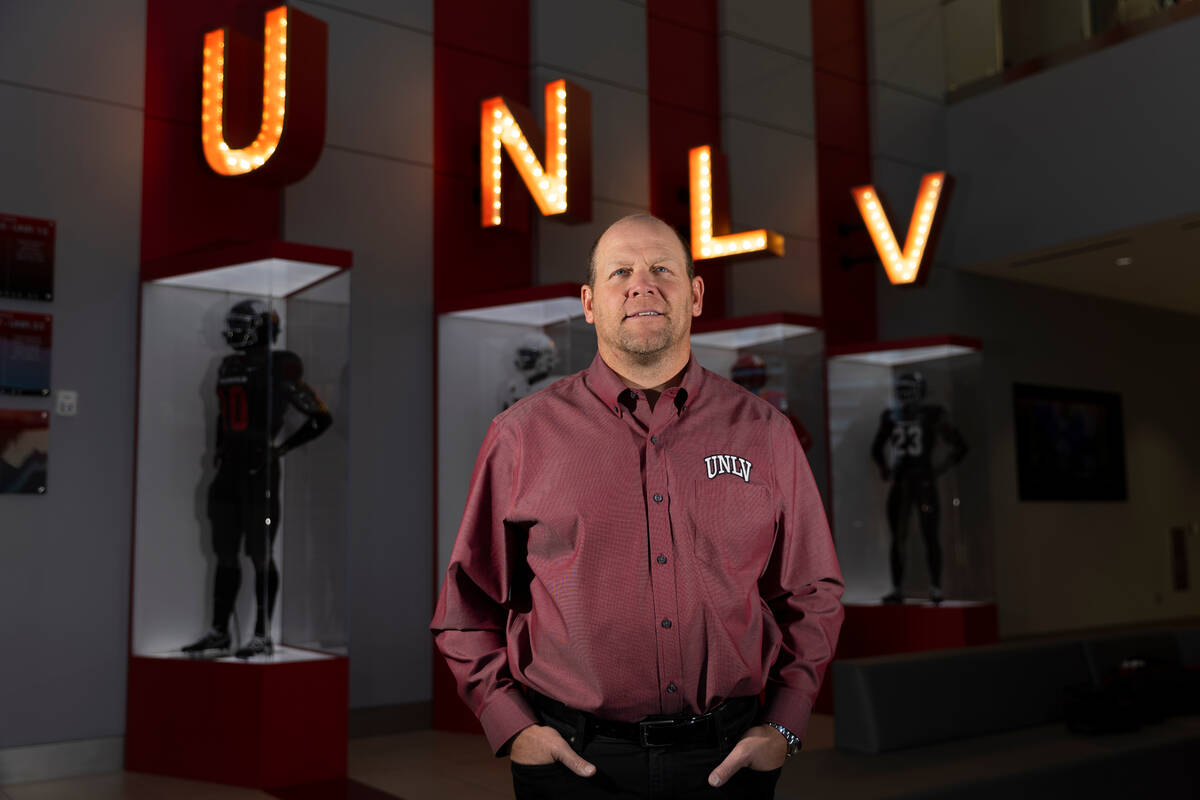 New UNLV football coach Barry Odom poses for a portrait at UNLV's Fertitta Football Complex in ...