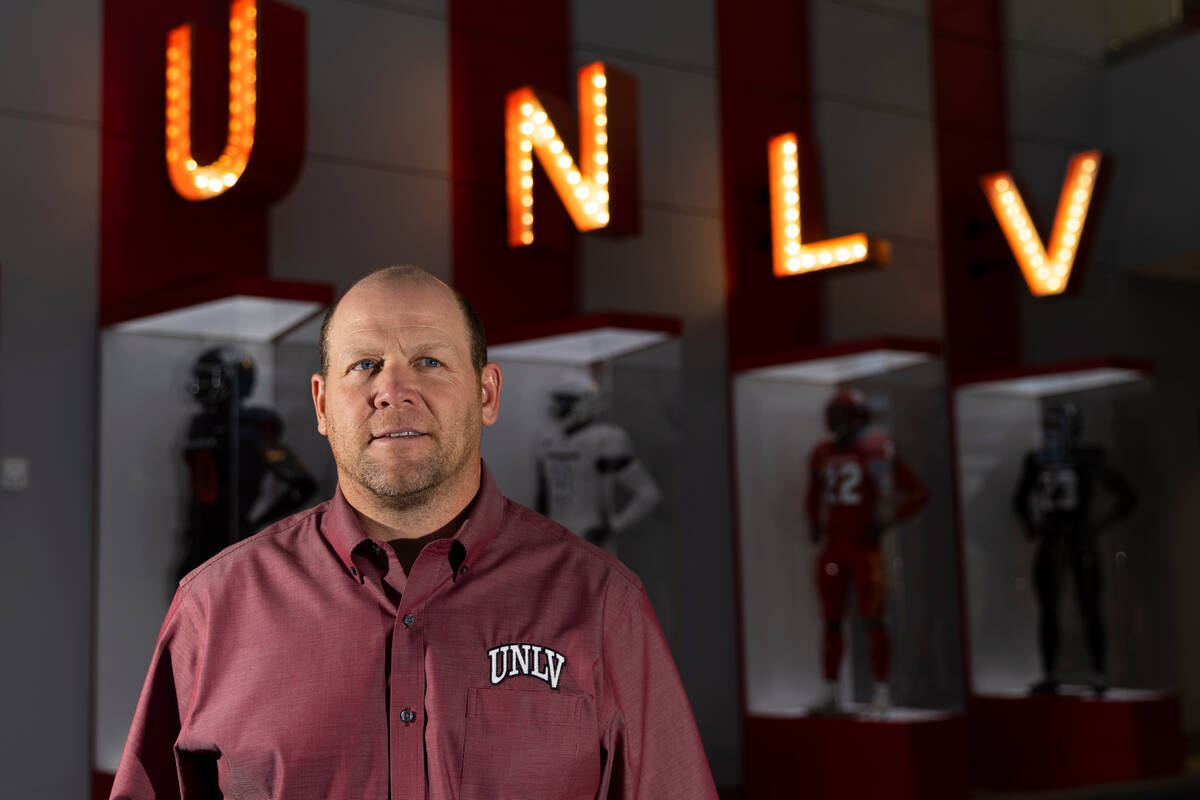 New UNLV football coach Barry Odom poses for a portrait at UNLV's Fertitta Football Complex in ...