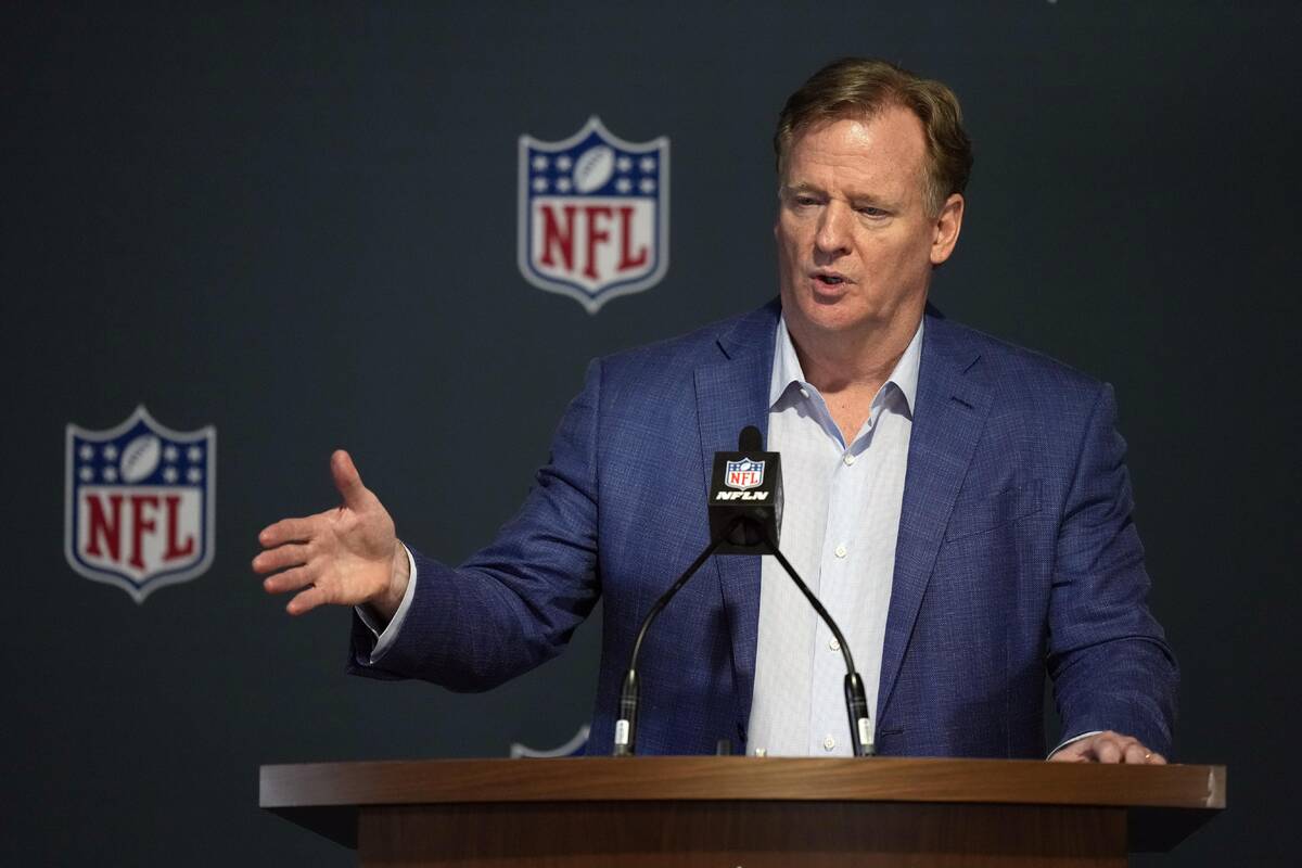 FILE -NFL Commissioner Roger Goodell answers questions from reporters at a press conferenc ...