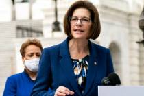 Sen. Catherine Cortez Masto, D-Nevada., speaks about prescription drug prices during a news con ...