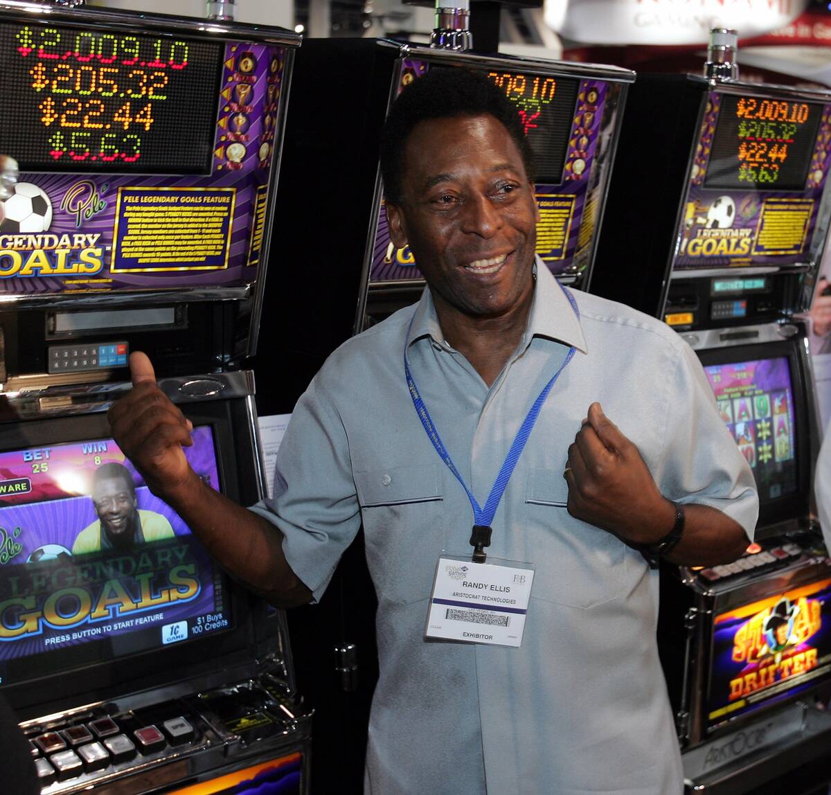 Business---Soccer legend Pele' makes an appearance at the Aristocrat booth to introduce a new ...