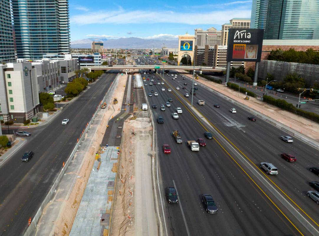 Road construction is underway on I-15 between Flamingo Road and Tropicana Avenue, on Friday, De ...