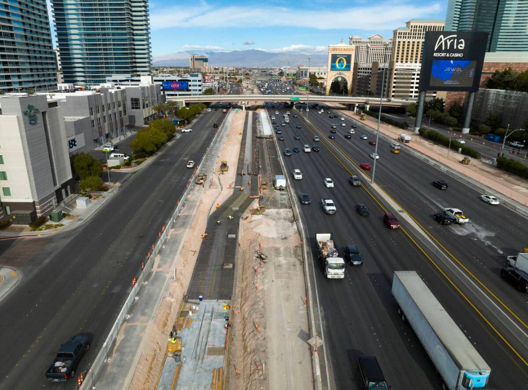 Road construction is underway on I-15 between Flamingo Road and Tropicana Avenue, on Friday, De ...