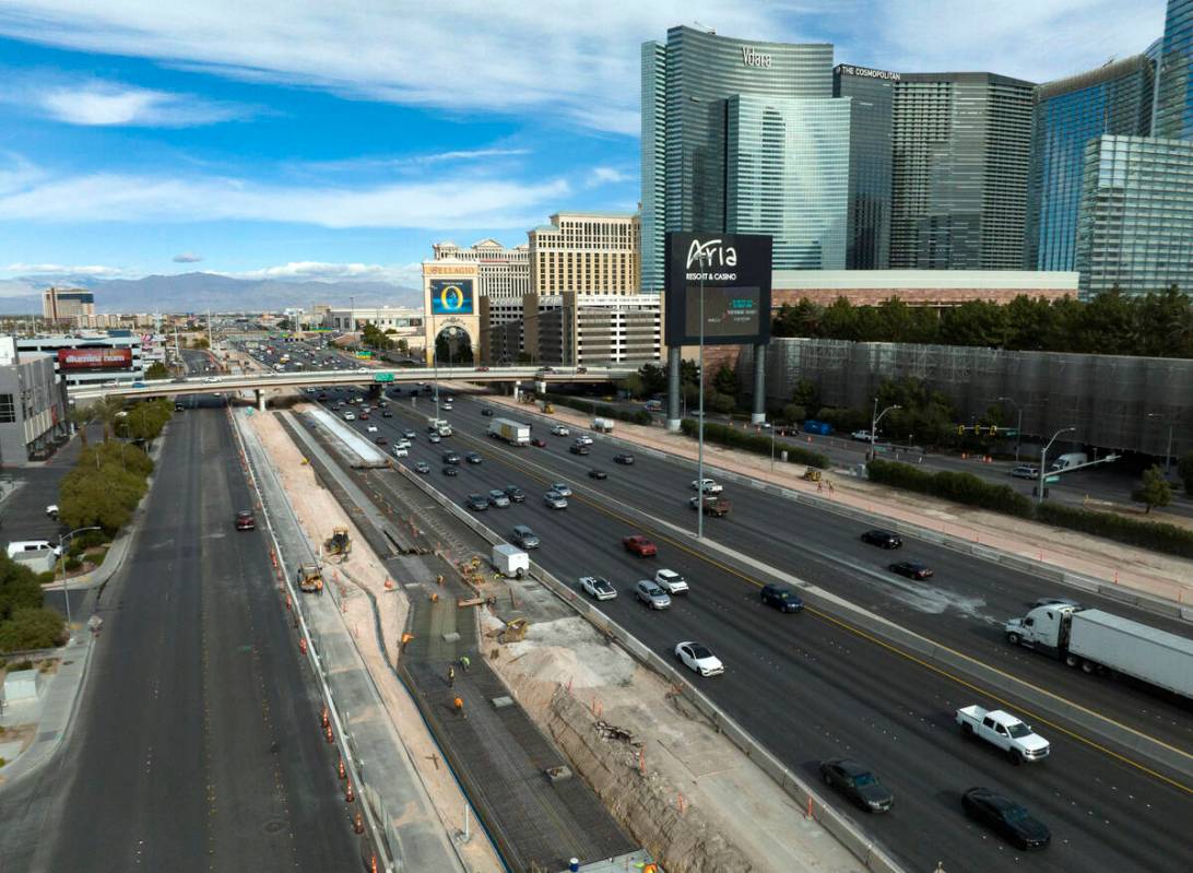 Road construction is underway on I-15 between Flamingo Road and Tropicana Avenue, on Friday, De ...