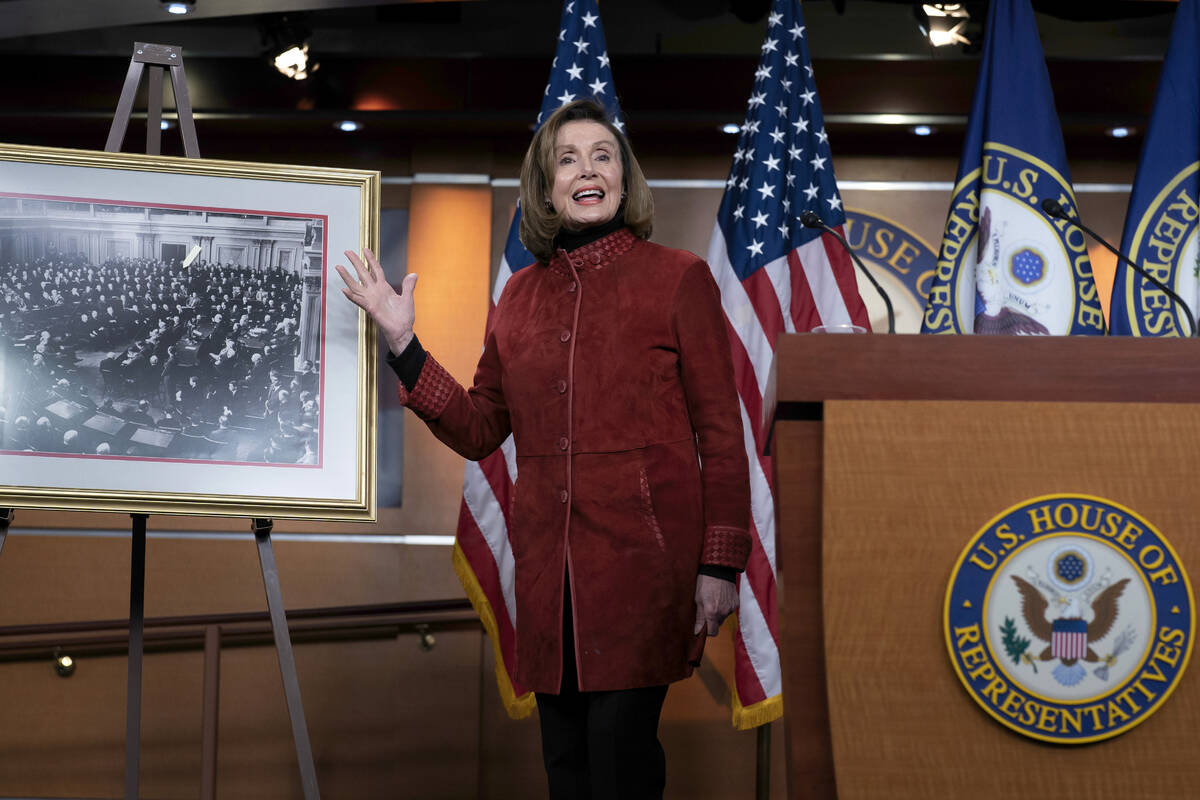 Speaker of the House Nancy Pelosi, D-Calif., holds a news conference at the Capitol in Washingt ...