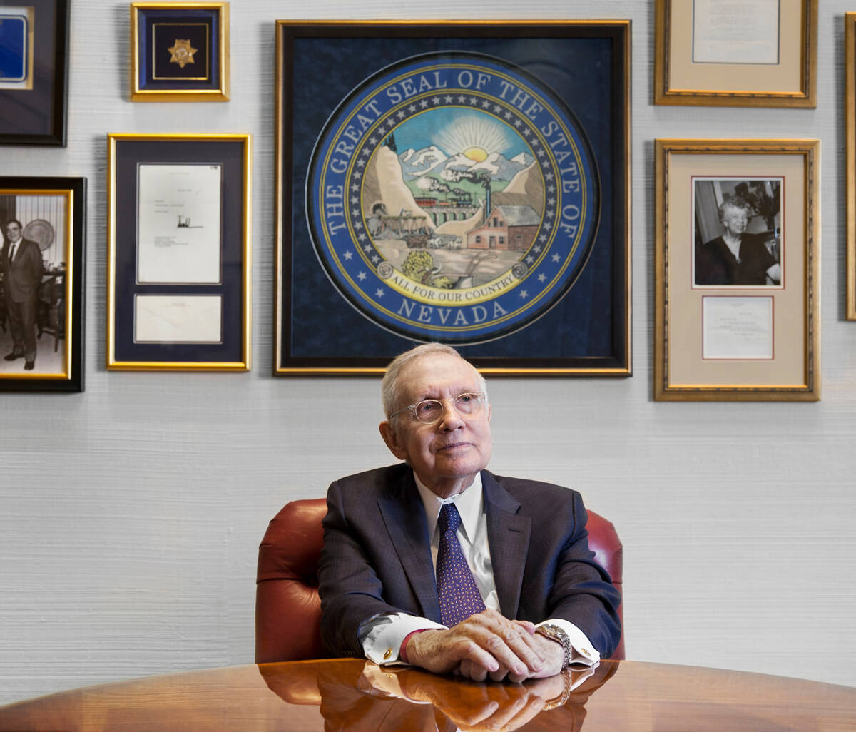 Former Sen. Harry Reid, D-Nev.,at his office in Bellagio on Friday, Feb. 8, 2019, in Las Vegas. ...