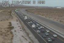 Traffic is backed up on southbound Interstate 15 outside of Las Vegas on Monday, Dec, 26, 2022. ...