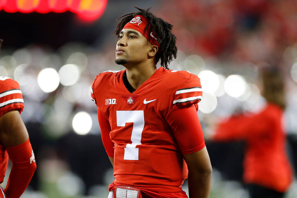 Ohio State quarterback C.J. Stroud plays against Penn State during an NCAA college football gam ...