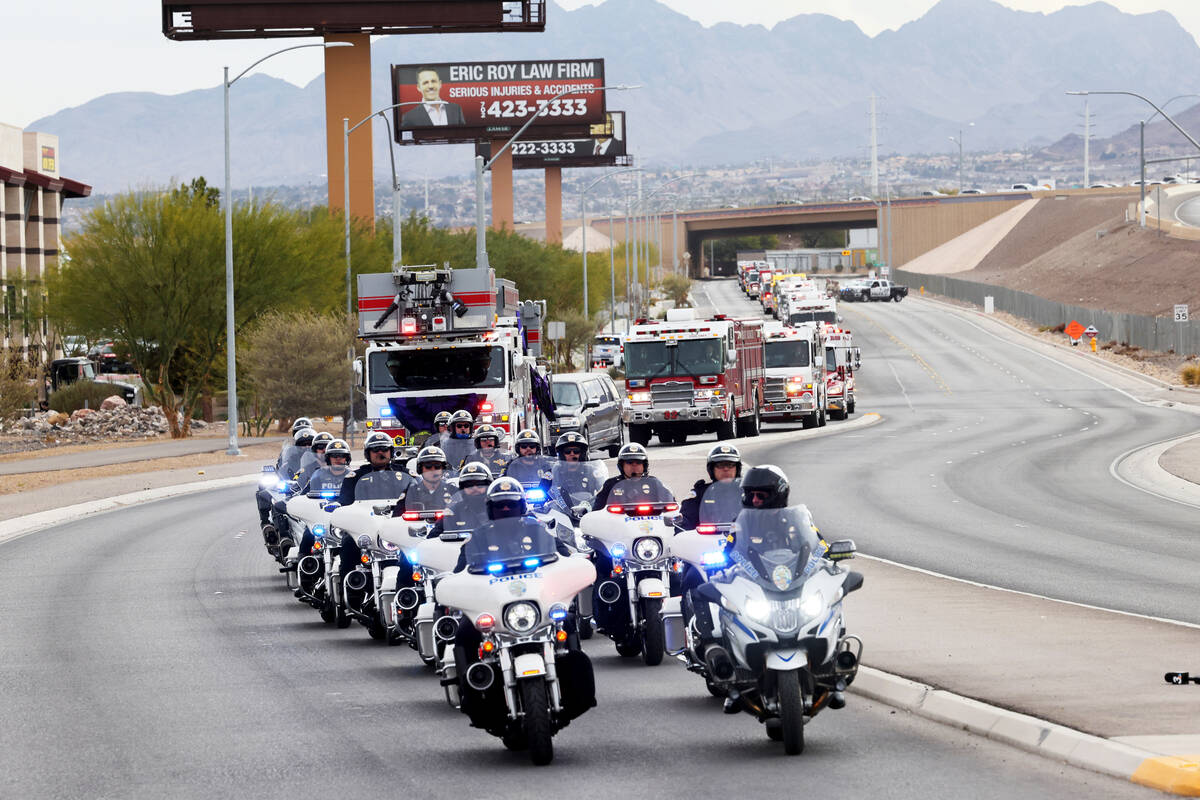 A memorial procession for Henderson Fire Department Engineer Clete Najeeb Dadian from Henderson ...