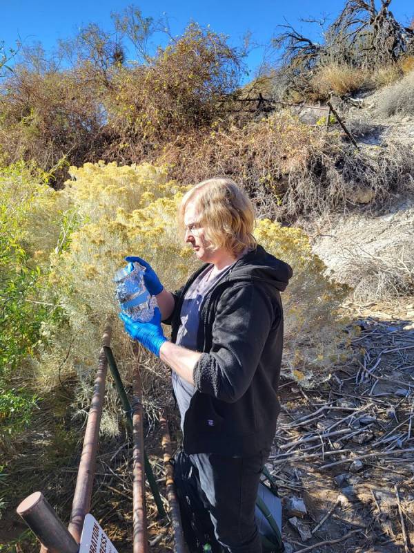 Cale Seymour cleaning out a bottle before it holds a sample. (Mark Credico/Las Vegas Review-Jou ...