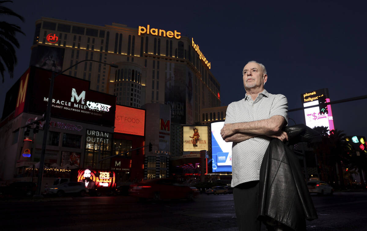 Jeff German, host of "Mobbed Up," poses with Planet Hollywood in the background on the Strip in ...