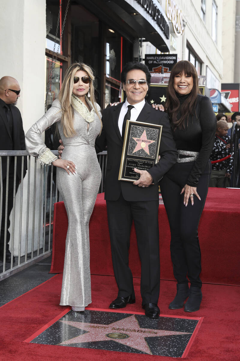 La Toya Jackson, from left, Andy Madadian, and Anita Pointer celebrate Madadian's Hollywood Wal ...