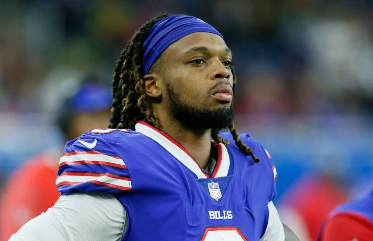 Buffalo Bills safety Damar Hamlin looks on during the second half of an NFL football game again ...