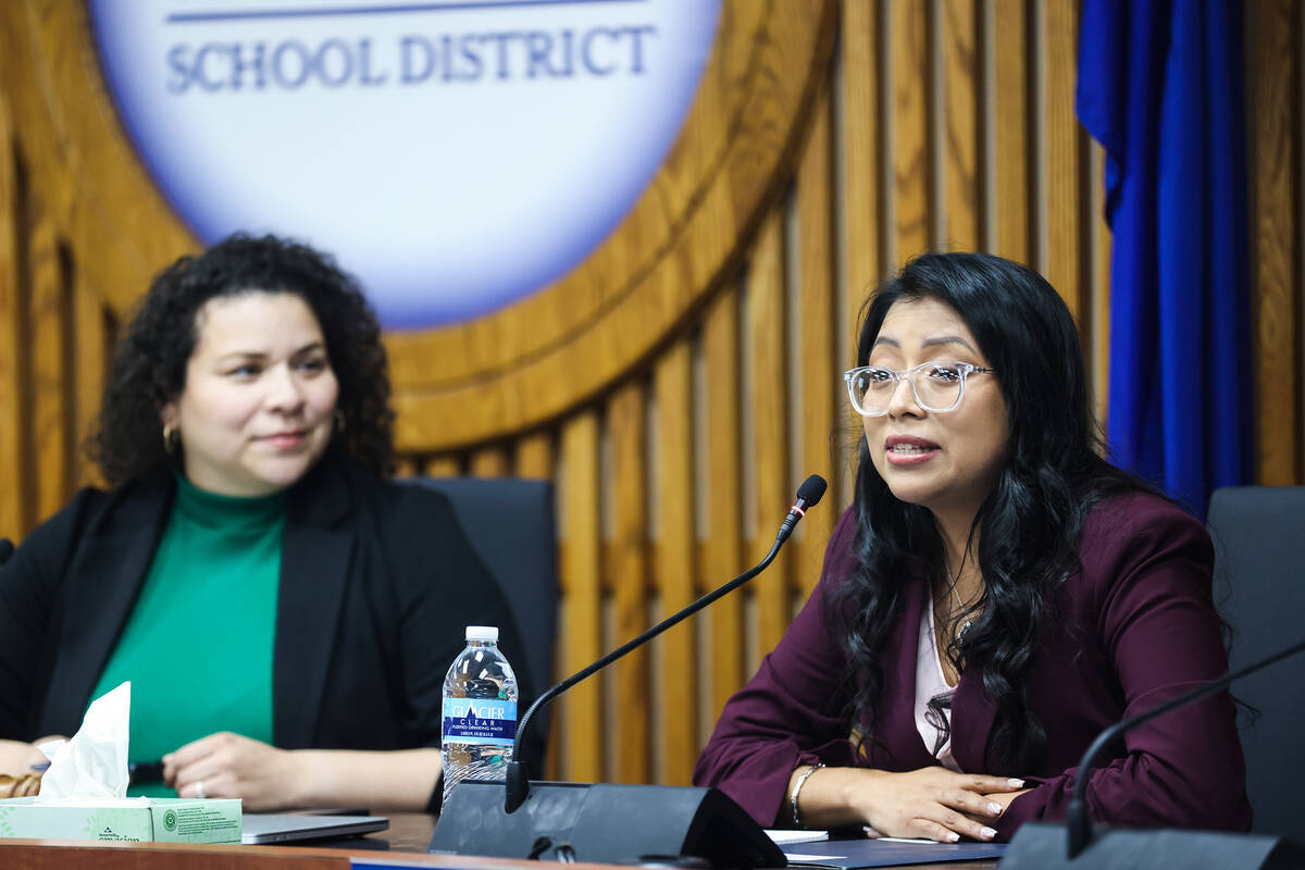 Brenda Zamora, newly elected school board trustee for District D, addresses attendees at a spec ...