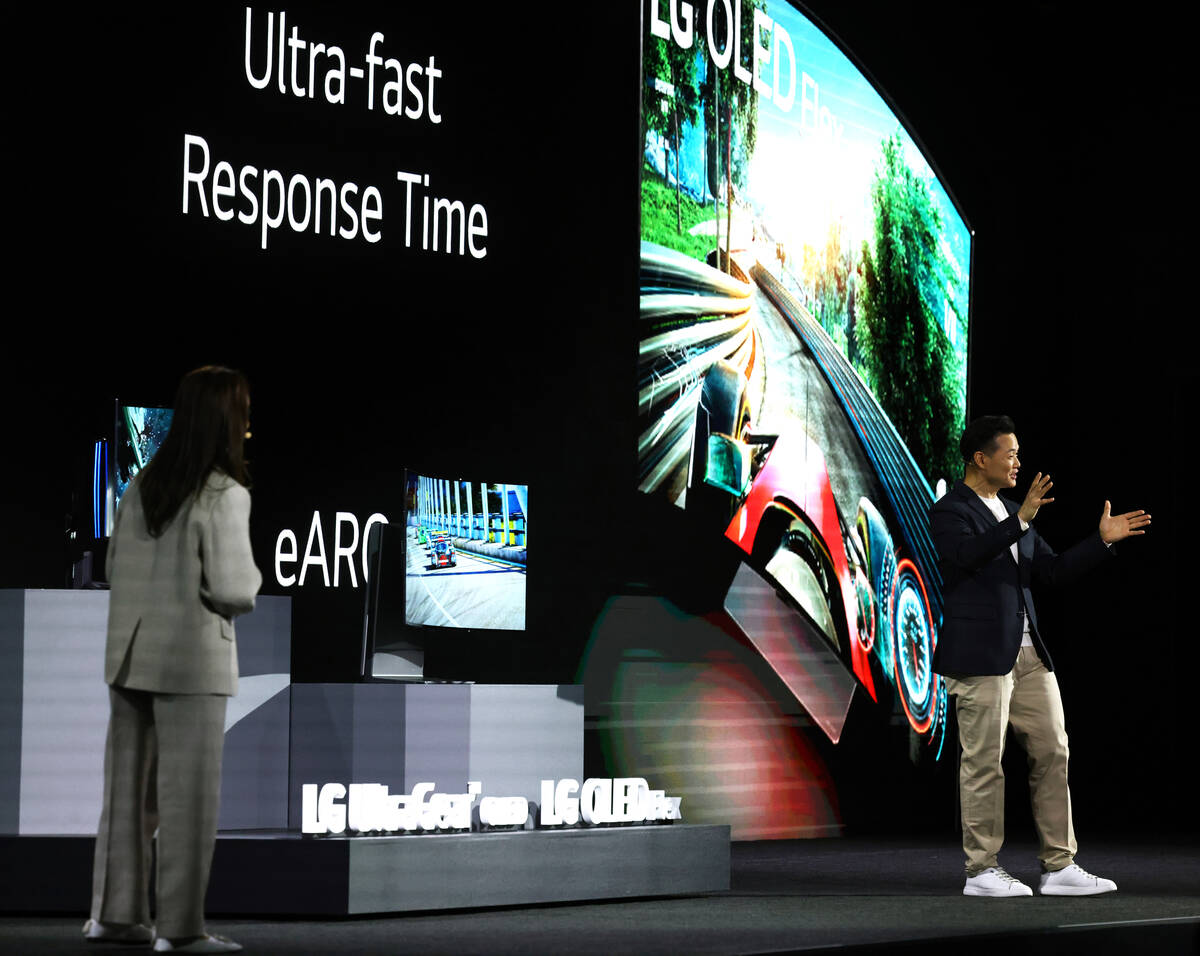 Frank Lee, home entertainment brand communication for LG Electronics, shows the company’s new ...