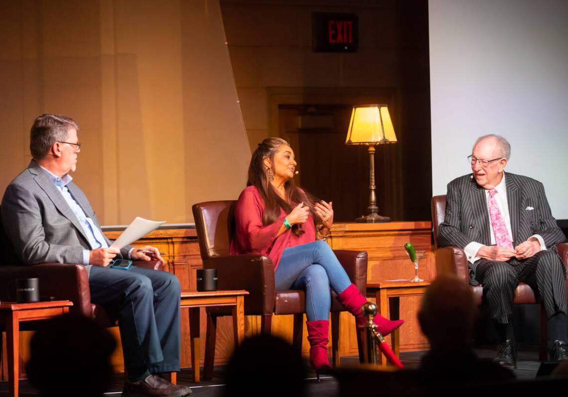 From left, Geoff Schumacher, Catherine Chagra and Oscar Goodman sit on a panel to discuss the 4 ...