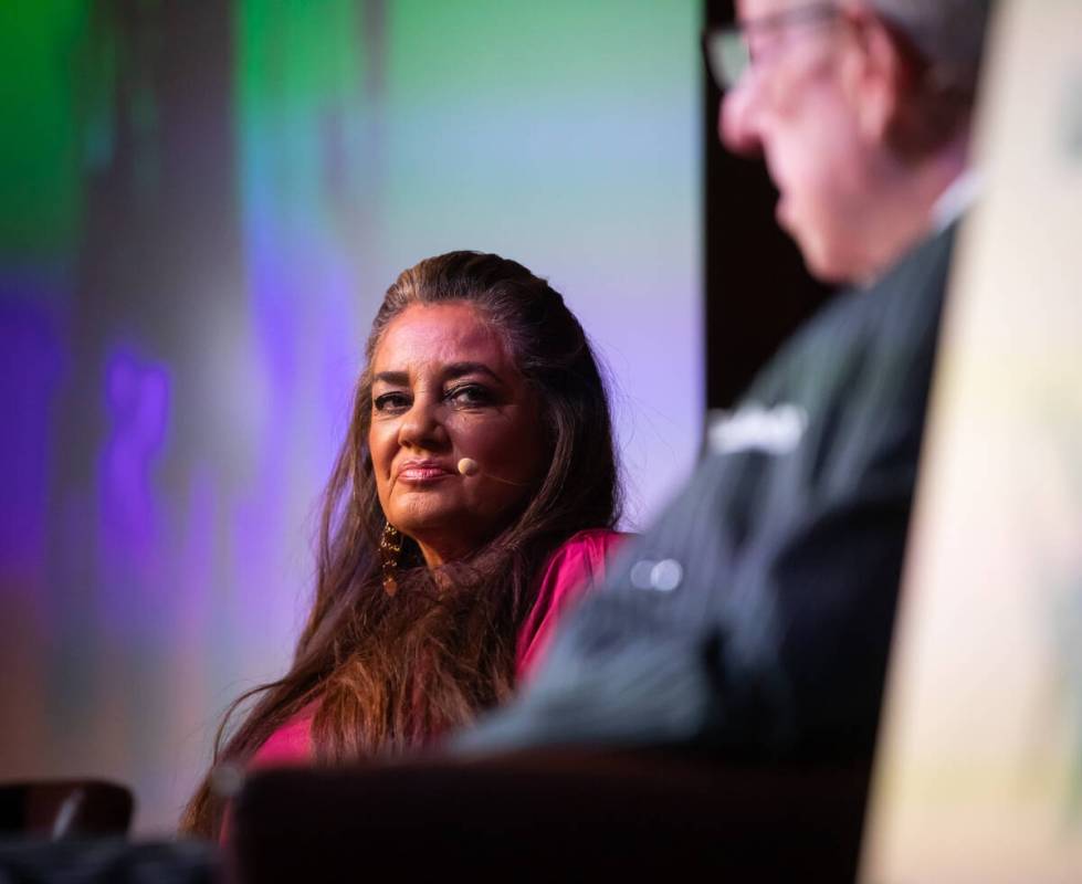 Catherine Chagra, left, daughter of Jimmy Chagra, listens during a panel discussion about the 4 ...