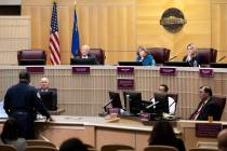 Henderson Chief of Police Thedrick Andres speaks during a city council hearing at Henderson Cit ...