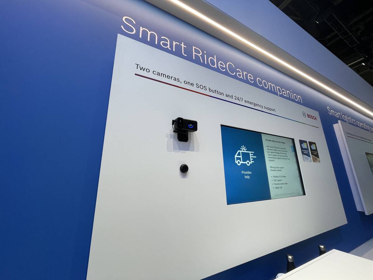 Bosch's RideCare security system for ride-hailing app drivers is displayed at the company's CES ...