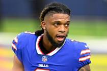 Buffalo Bills safety Damar Hamlin prepares to play the Los Angeles Rams in an NFL football game ...