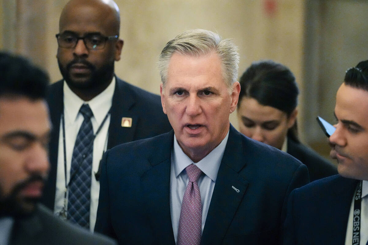 House Republican Leader Kevin McCarthy, R-Calif., arrives as the House meets for the fourth day ...