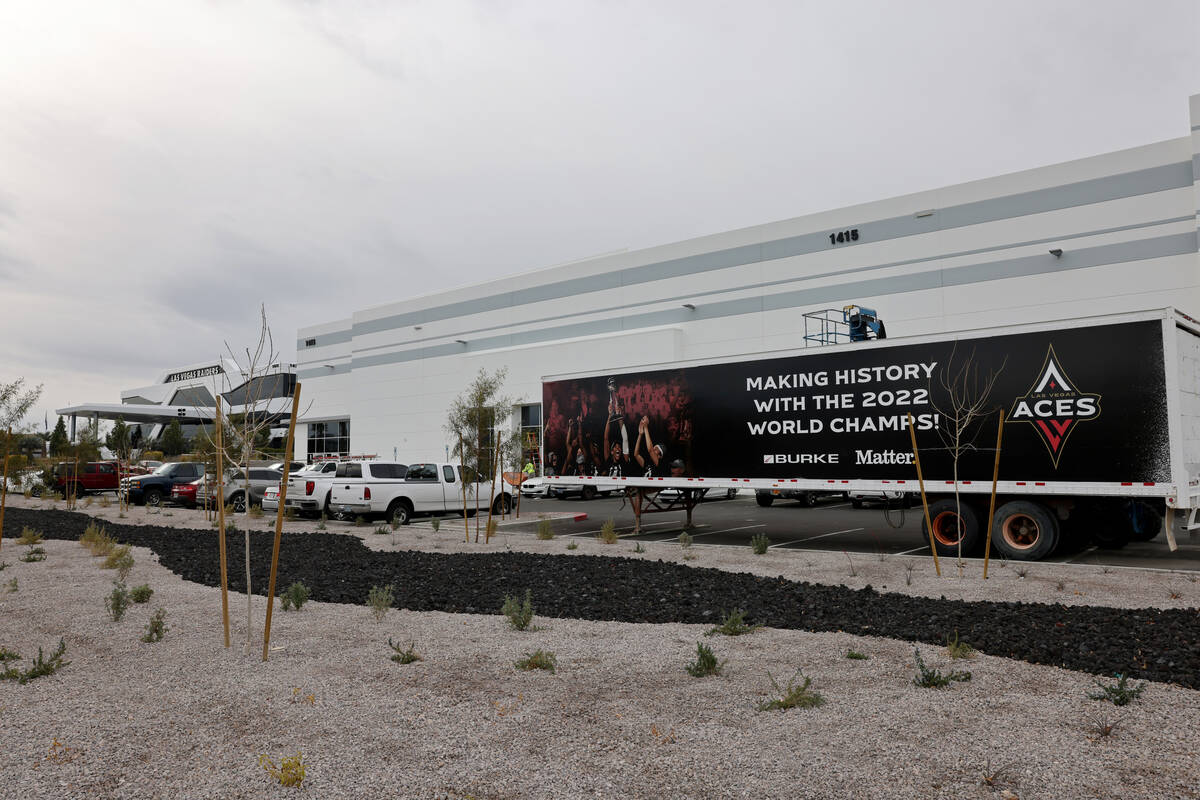 The Las Vegas Aces training facility, right, under construction adjacent to the Las Vegas Raide ...