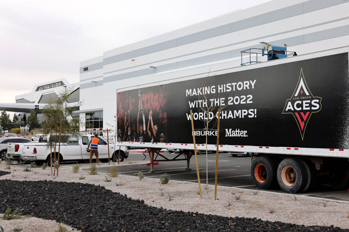 The Las Vegas Aces training facility, right, under construction adjacent to the Las Vegas Raide ...