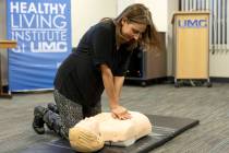 Clinical Nurse Manager Amy Runge demonstrates CPR in the Healthy Living Institute at UMC on Tue ...