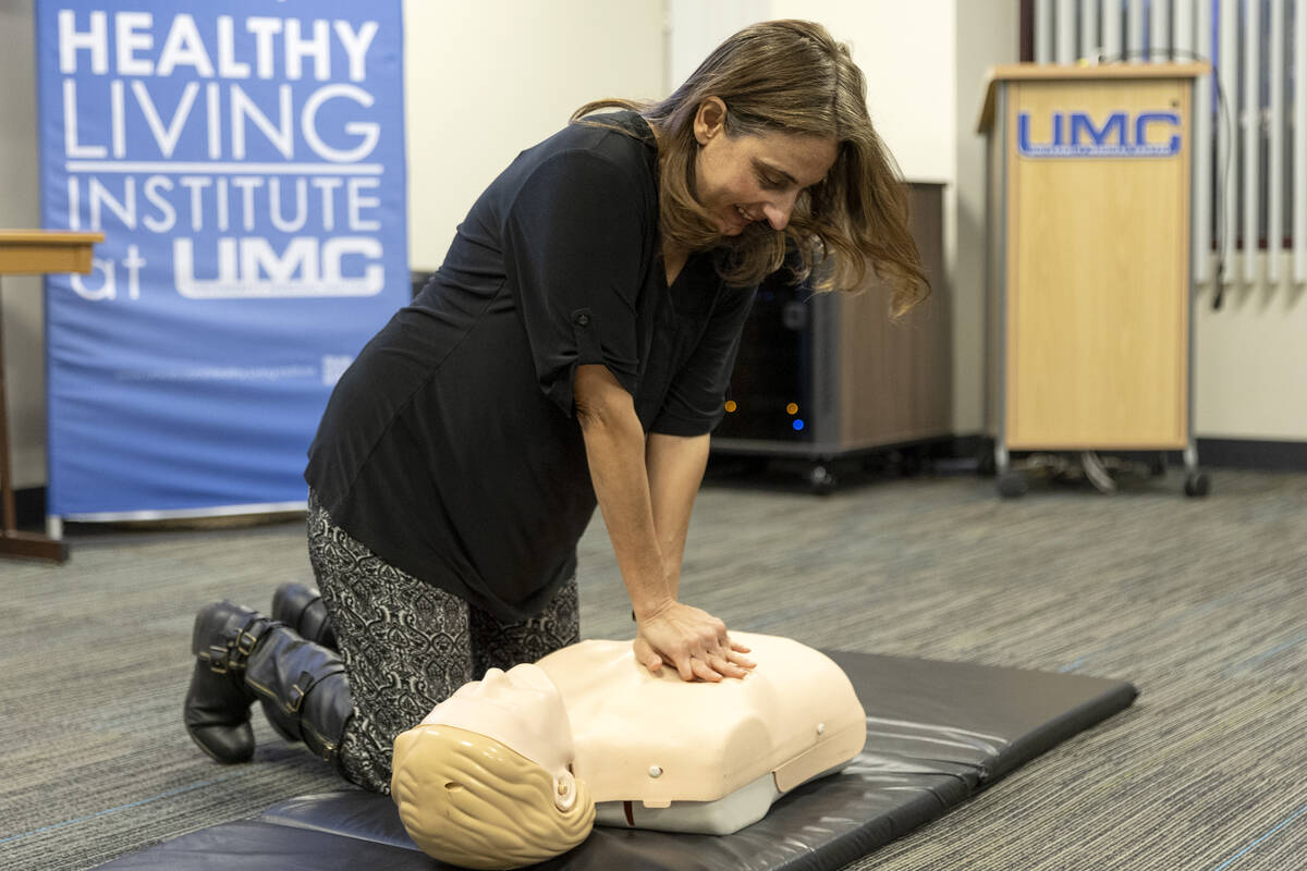 Clinical Nurse Manager Amy Runge demonstrates CPR in the Healthy Living Institute at UMC on Tue ...