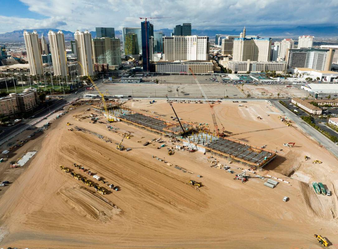 The construction site where Formula One is building a four-story, 300,000-square-foot paddock b ...