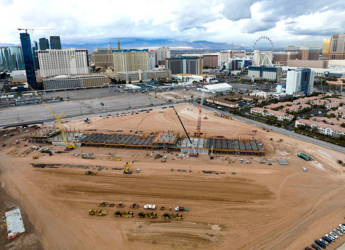 The construction site where Formula One is building a four-story, 300,000-square-foot paddock b ...
