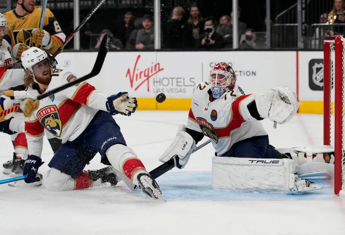 Florida Panthers defenseman Marc Staal (18) and Florida Panthers goaltender Sergei Bobrovsky (7 ...