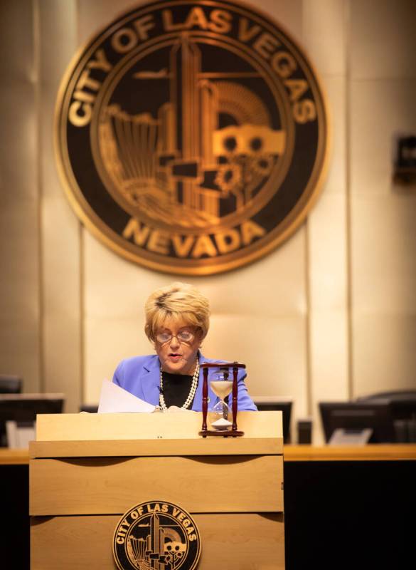 Mayor Carolyn Goodman gives her second to last State of the City address on Thursday, Jan. 12, ...