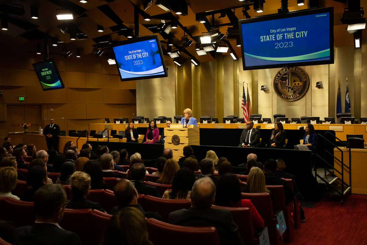 Mayor Carolyn Goodman gives her second to last State of the City address on Thursday, Jan. 12, ...