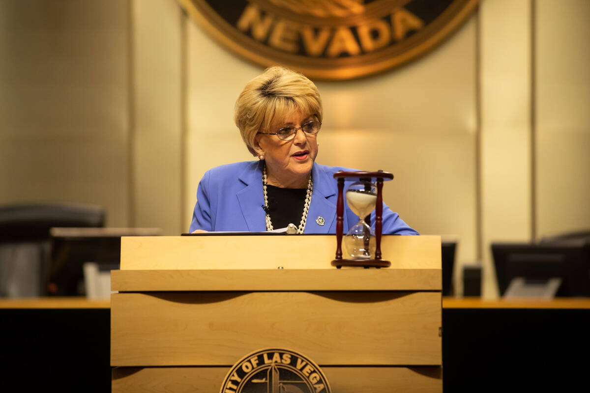 Mayor Carolyn Goodman gives her second to last State of the City address on Thursday, Jan. 12, ...