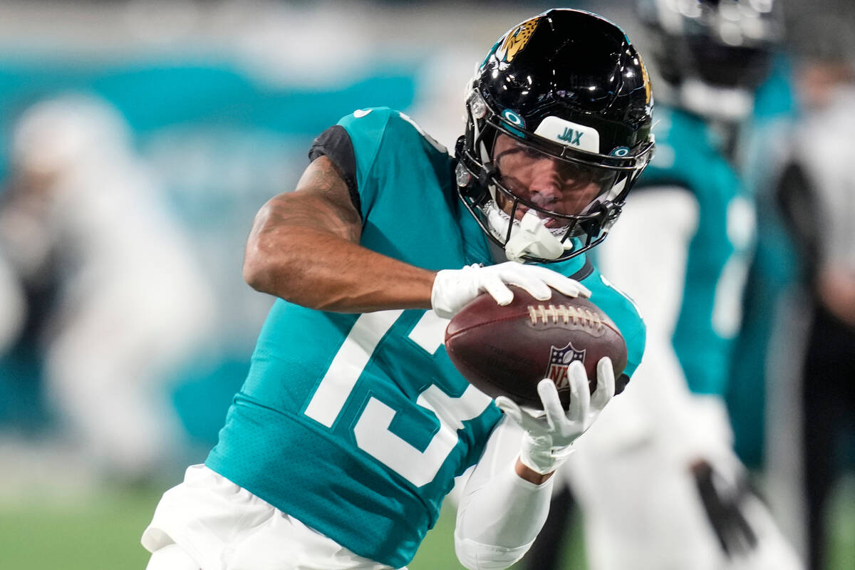 Jacksonville Jaguars wide receiver Christian Kirk (13) warms up before an NFL wild-card footbal ...