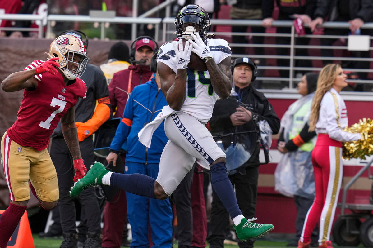 Seattle Seahawks wide receiver DK Metcalf (14) catches a touchdown against San Francisco 49ers ...