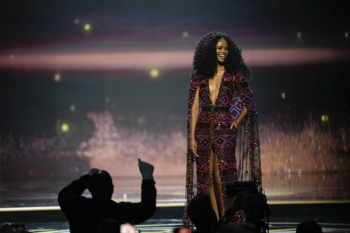 Miss South Africa Ndavi Nokeri takes part in the evening gown competition during the final roun ...