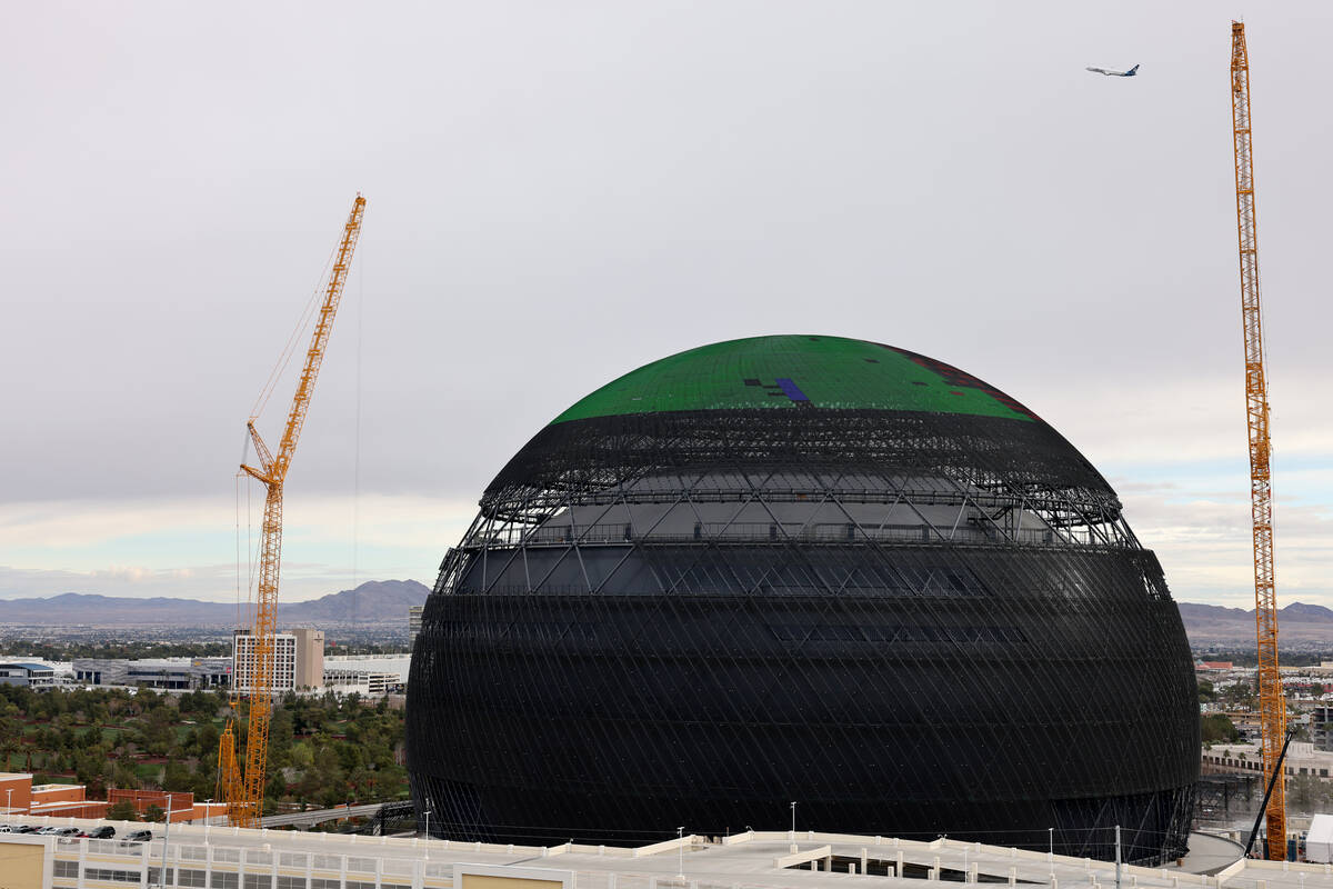 MSG Sphere tests the top of the exterior LED screens on Tuesday, Jan. 17, 2023, in Las Vegas. K ...