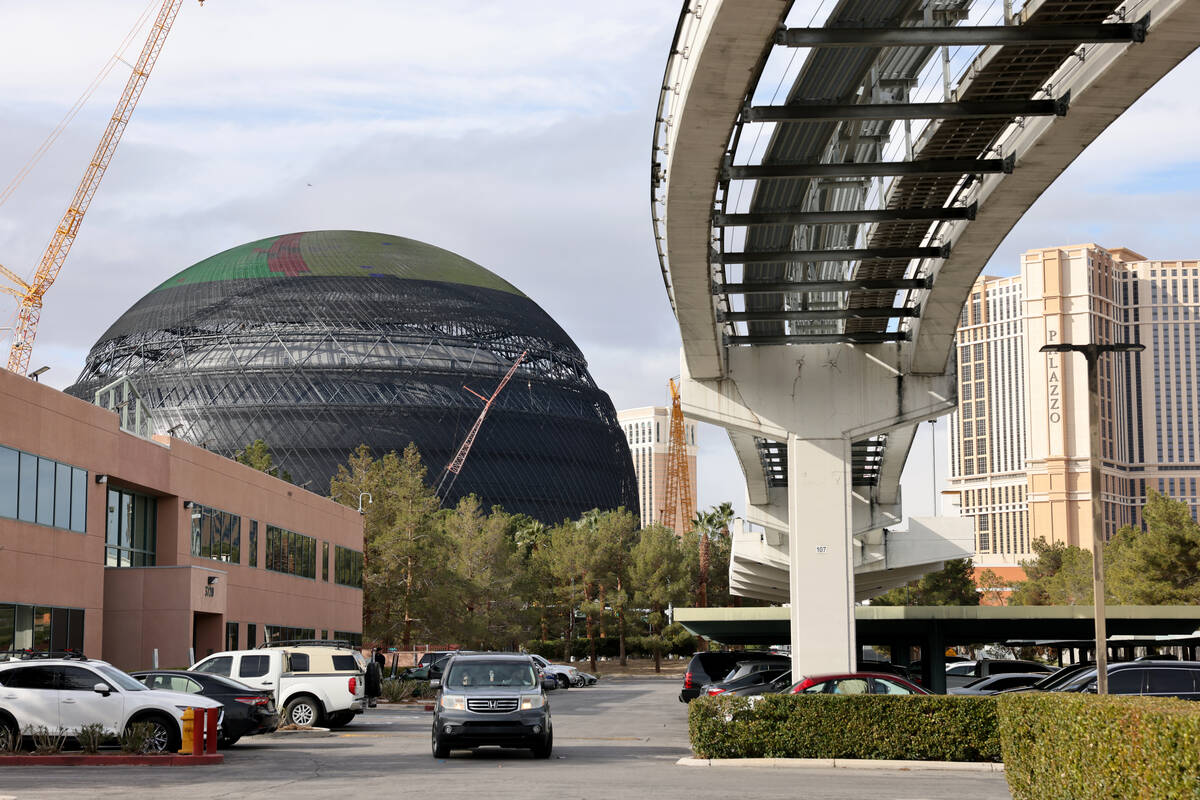 MSG Sphere tests the top of the exterior LED screens on Tuesday, Jan. 17, 2023, in Las Vegas. K ...