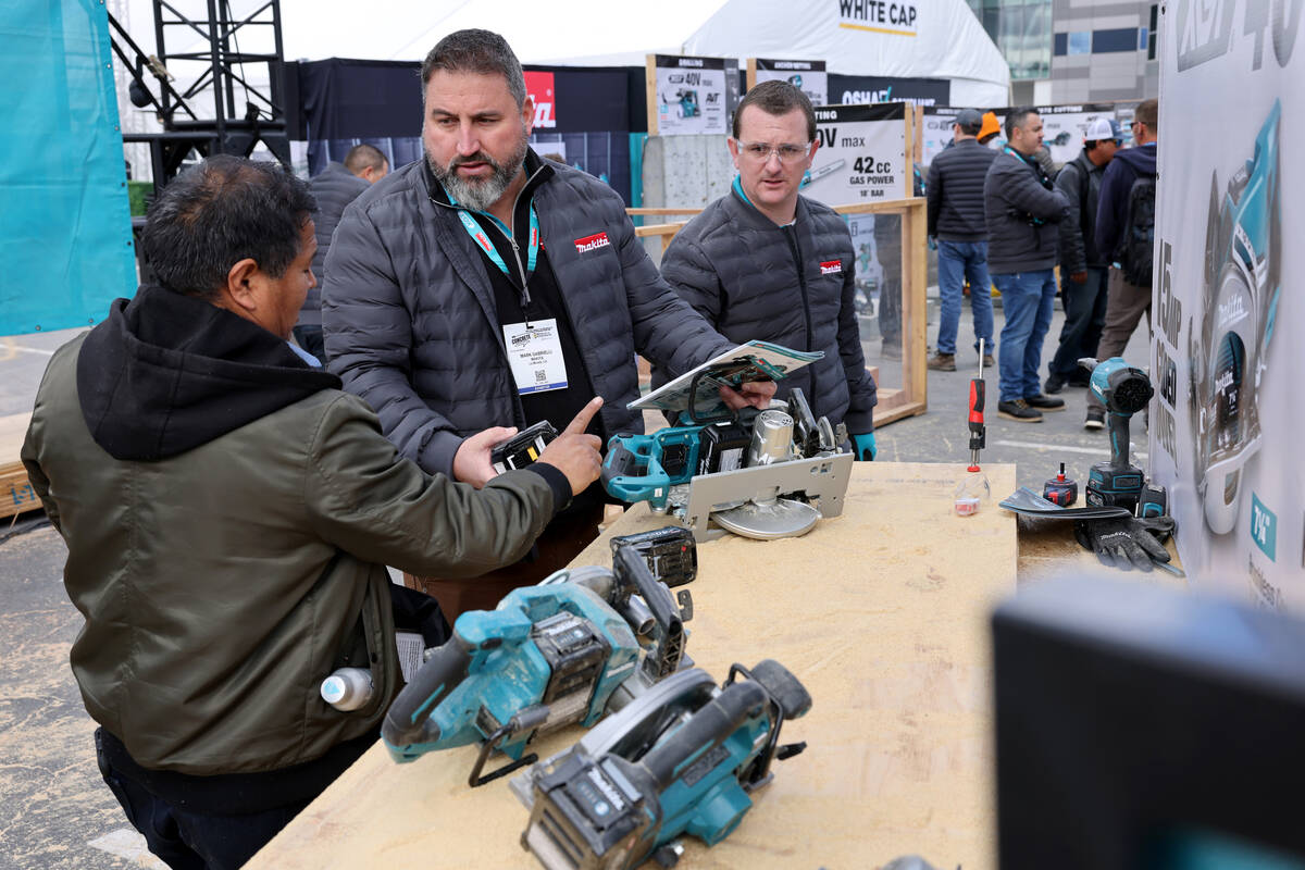 Makita representative shows his company’s saws on Day 1 of World of Concrete at the Las ...