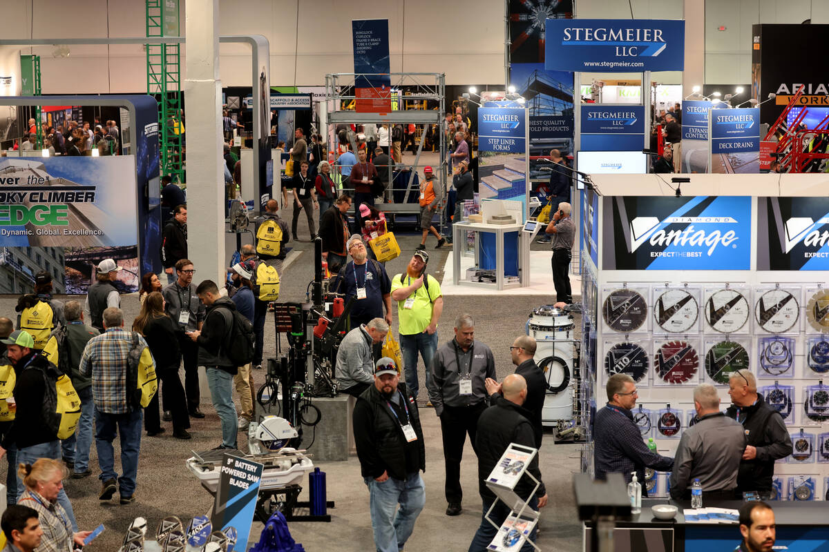 Conventioneers walk the show floor on Day 1 of World of Concrete at the Las Vegas Convention Ce ...