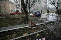 A helicopter blade on the ground at the scene where a helicopter crashed on civil infrastructur ...