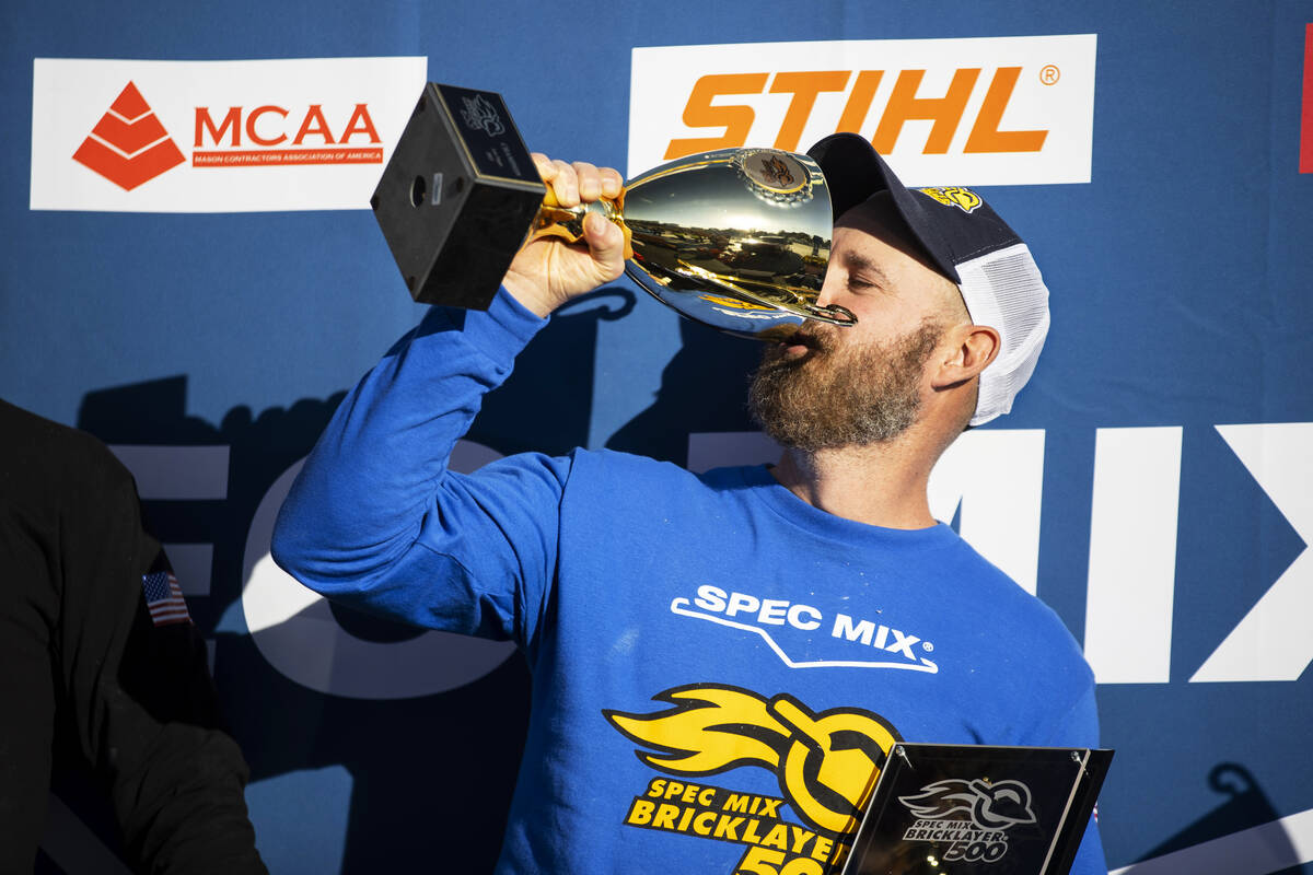 Michael Schlund poses after being announced the world champion in the World of Concrete Convent ...