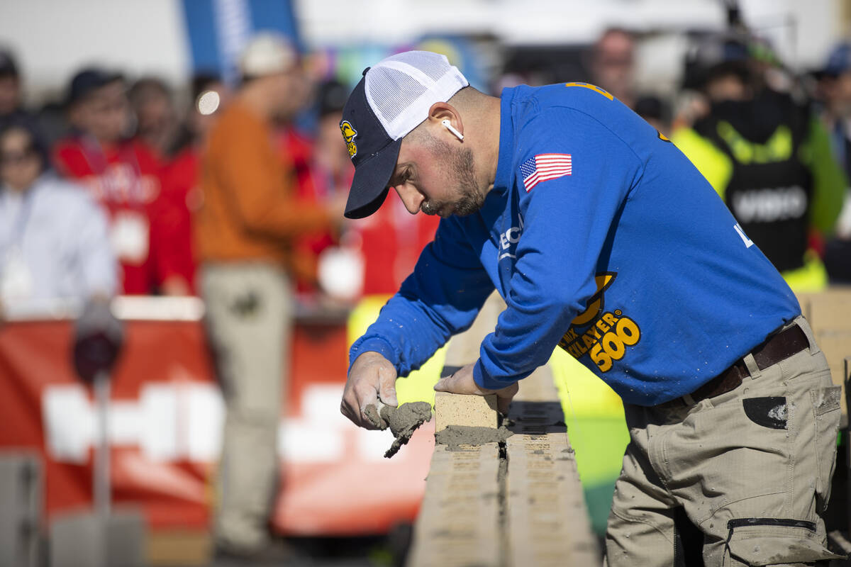 Phil Bachetti participates in the World of Concrete Convention bricklaying competition at the L ...