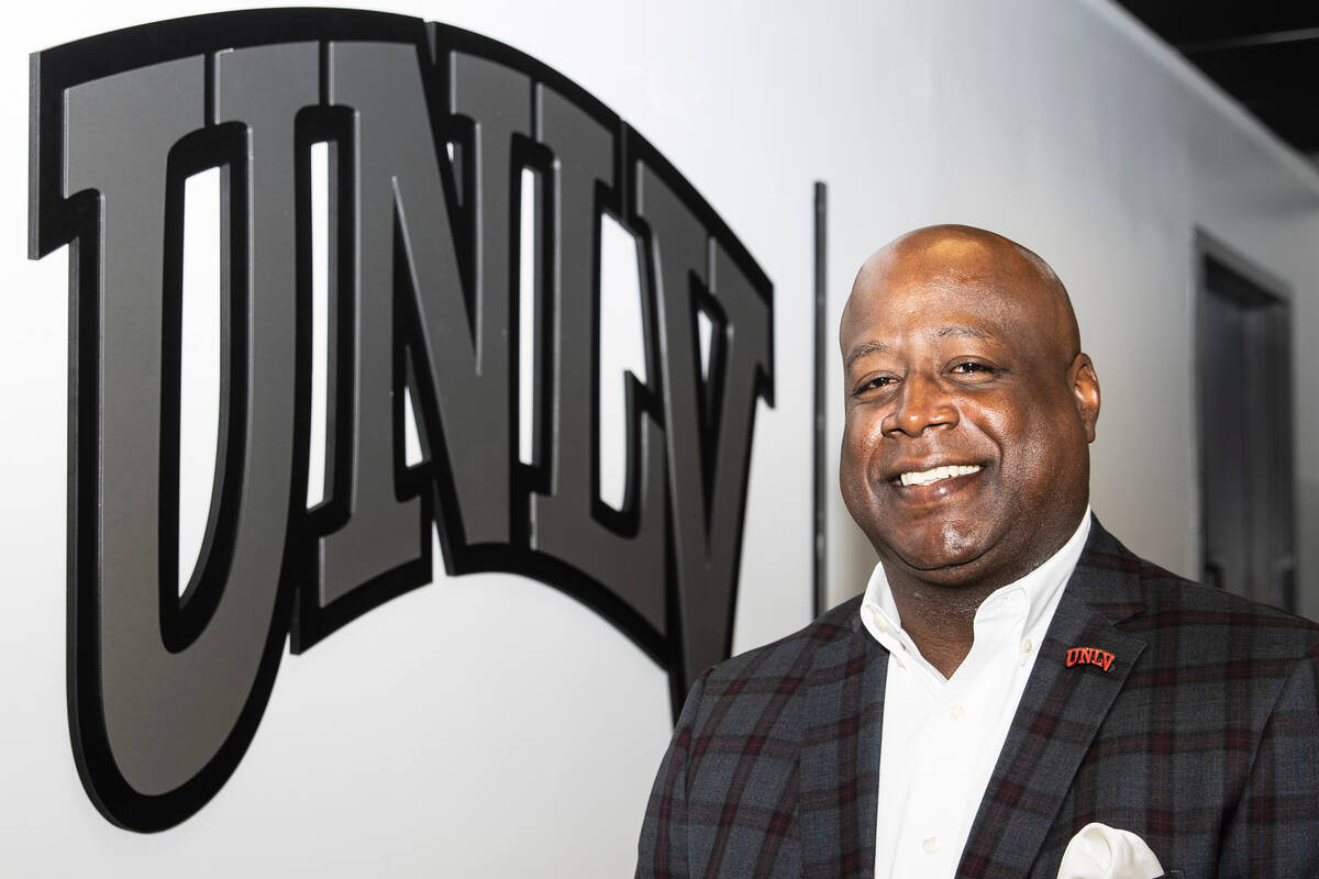 Erick Harper, UNLV’s new athletic director, poses for a photo at the Thomas & Mack Center on ...