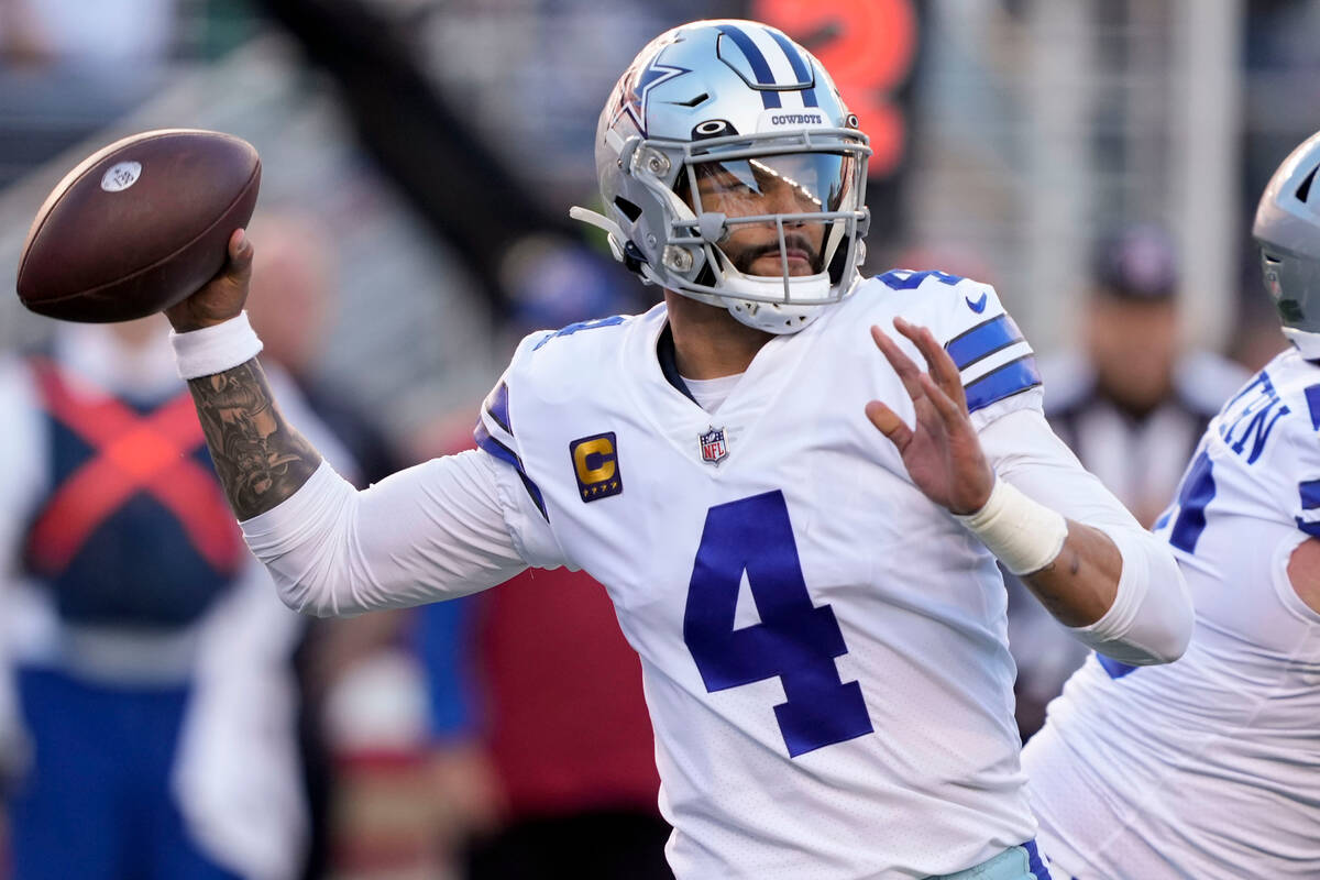 Dallas Cowboys quarterback Dak Prescott (4) passes against the San Francisco 49ers during the f ...