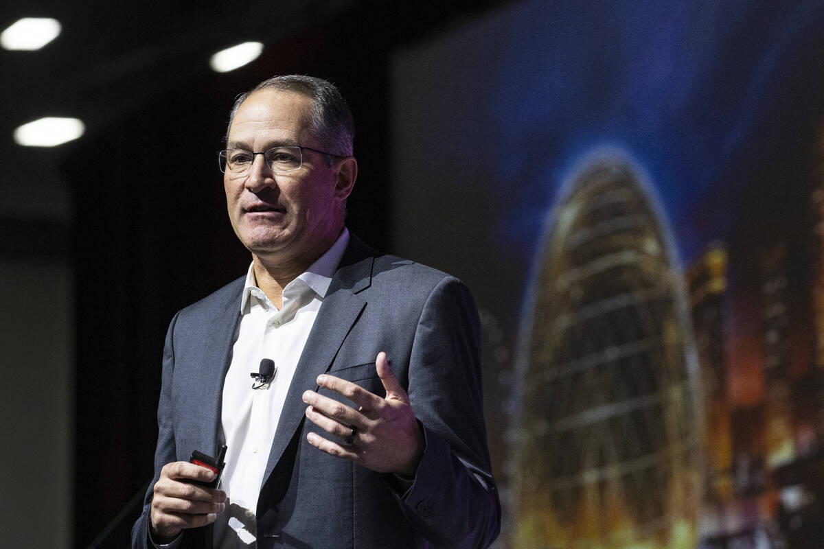 Lucas Watson, president of MSG Sphere, speaks during Las Vegas Chamber's annual forecasting pre ...